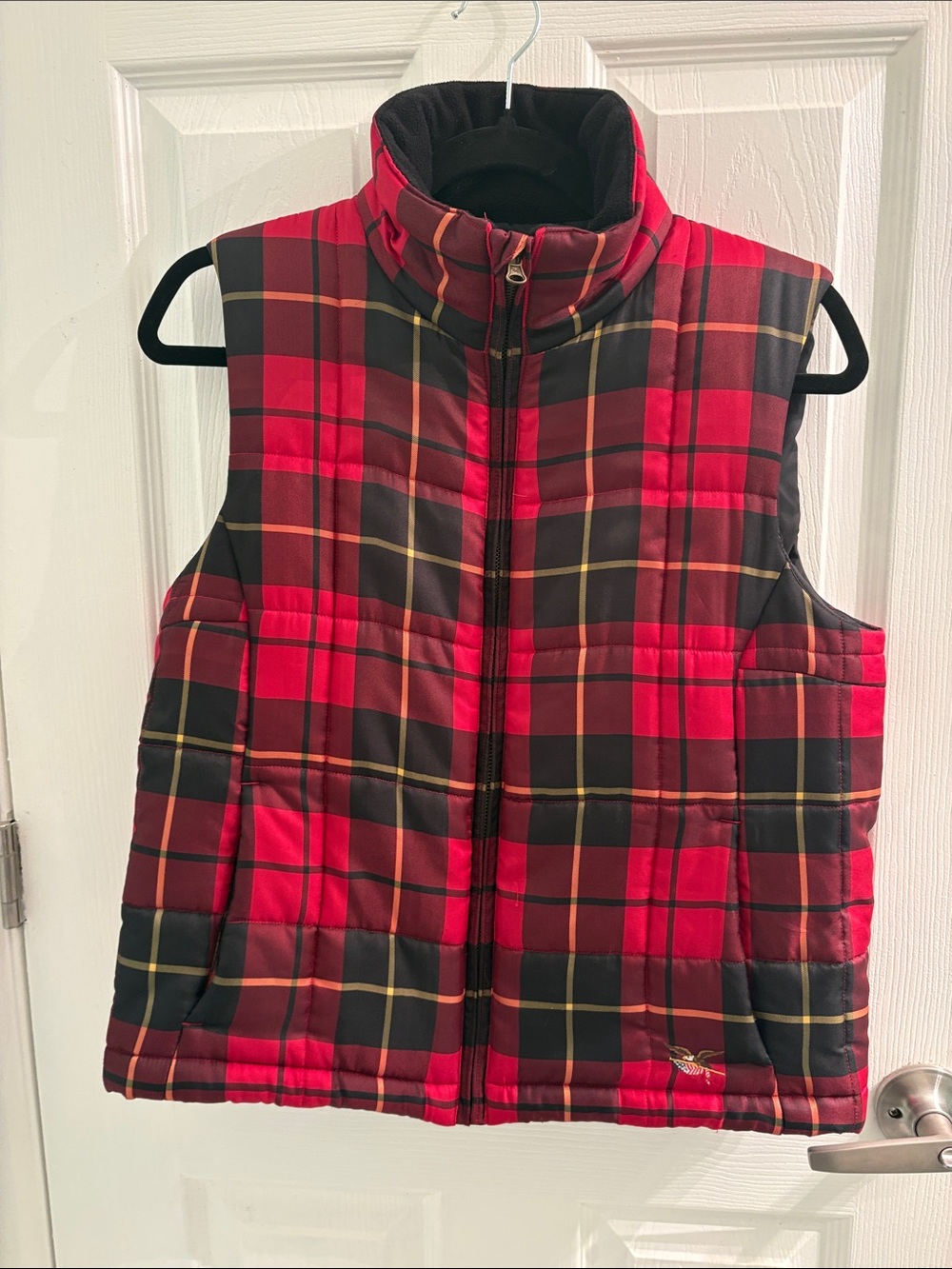 American Living Red Plaid Puffer Vest PTP 20, length 21